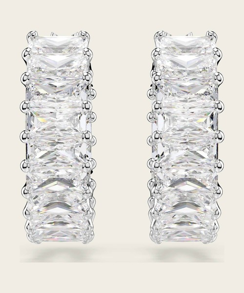 美品⭐︎Swarovski ピアス Hyperbola フープピアス, ミックスカット, ミニ, ホワイト