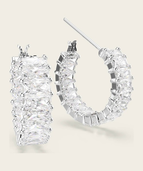 【美品】スワロフスキー Swarovski Matrix フープピアス パール Matrix フープピアス, クリスタル・パール, ラウンドカット