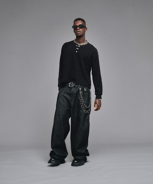 ANDER HUNK スタッズ付きデニムセット ANDER HUNK tシャツ Metal Henry neck Thermal / メタルヘンリーネック