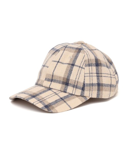 ベージュとホワイトのチェックキャップ SHIPS any キャップ 帽子 any:「消臭/抗菌」ウールライク タータン