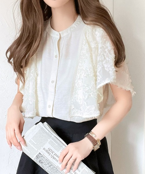 「mily bilet」 半袖ブラウス LARGE アイボリー レディース_画像2