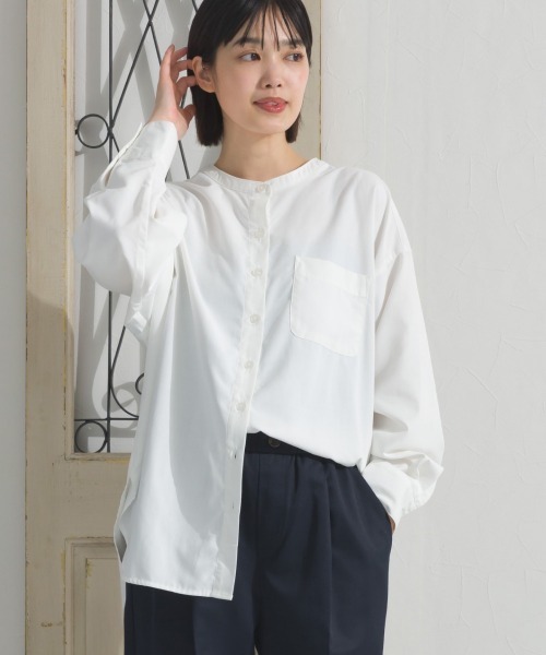 【美品】 jonnlynx ジョンリンクス　バンドカラーシャツ　コットンブラウス OMNES（オムネス） ブラウス シャツ テックコットンバンドカラー長袖