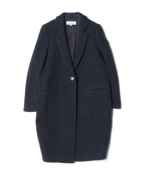 ENFOLDエンフォルド ウールチェスターコクーンコート ブルー　36 ENFOLD（エンフォルド） チェスターコート 36 ネイビー レディース
