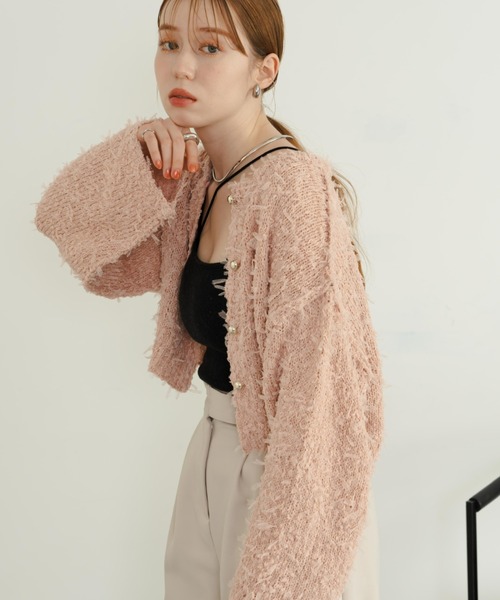 hinari（ヒナリ） ニットカーディガン FREE サーモンピンク レディース