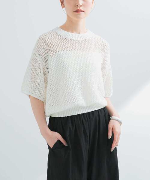 「URBAN RESEARCH」 半袖ニット FREE ホワイト レディース_画像4