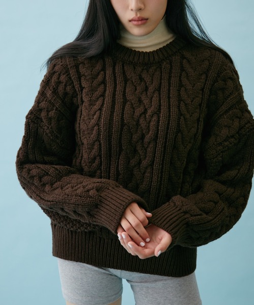FUULLY STUDIO ニット セーター ローゲージケーブルニットプルオーバー