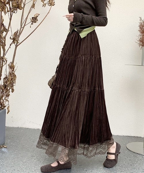 ロング スカート 裾レース切替ベロアスカート : ZOZOTOWN Yahoo!店