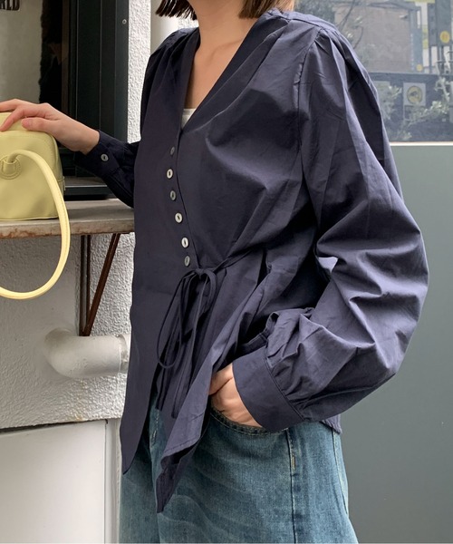 シャツ/ブラウス(長袖/七分) calme cachecoeur cotton blouse Shinzone｜【30%OFF】CACHE COEUR BLOUSE カシュクールカラーブラウス