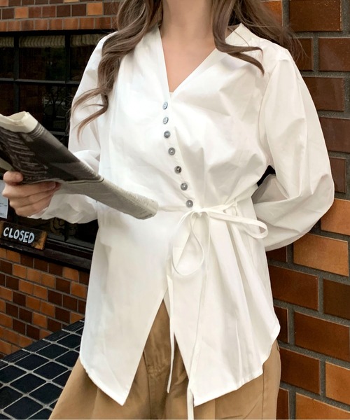 シャツ/ブラウス(長袖/七分) calme cachecoeur cotton blouse Maison Calme ブラウス シャツ 「26年春夏新作」アシンメトリー