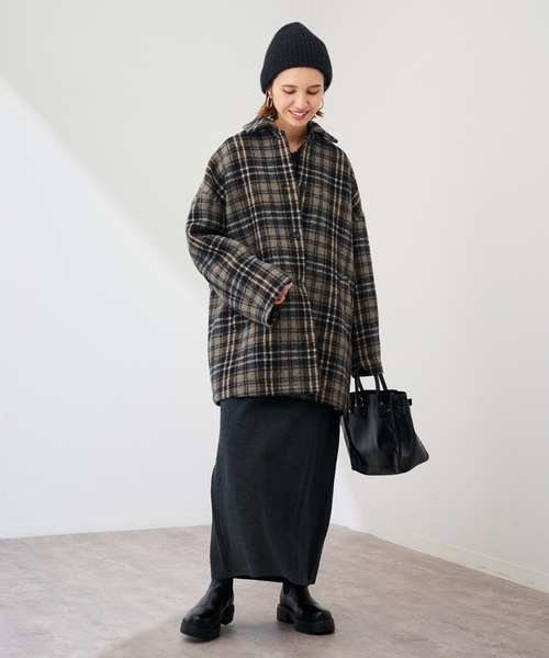 極美品 フレームワーク ミニチェックコート ウール ブラック 38 FRAMeWORK（フレームワーク）の「ミニチェックコート（その他アウター