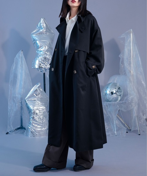 「Ellno Loset」 トレンチコート LARGE ライトグレー メンズ_画像4
