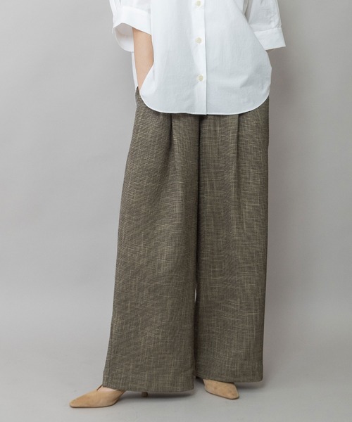 ワイドパンツ パンツ 「吸水・速乾性」ポリエステルレーヨンカラミ織りワイドパンツ レディースの画像