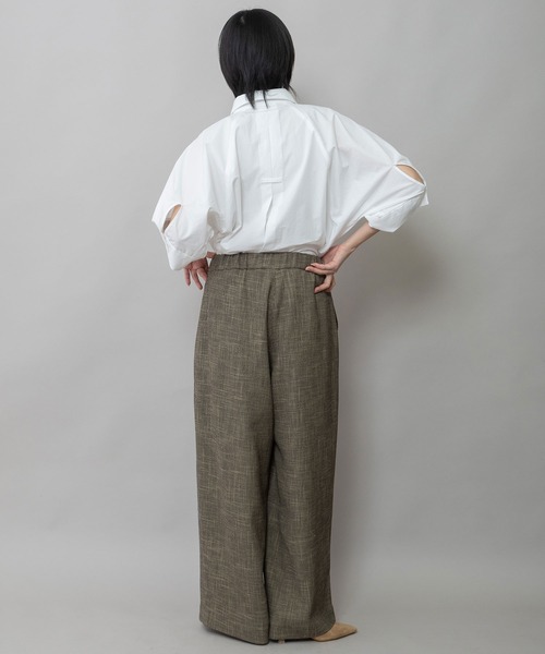 ワイドパンツ パンツ 「吸水・速乾性」ポリエステルレーヨンカラミ織りワイドパンツ レディースの画像