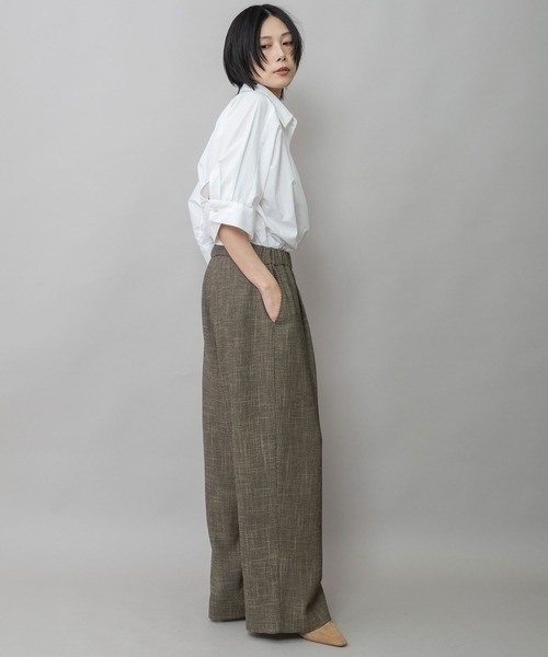 ワイドパンツ パンツ 「吸水・速乾性」ポリエステルレーヨンカラミ織りワイドパンツ レディースの画像