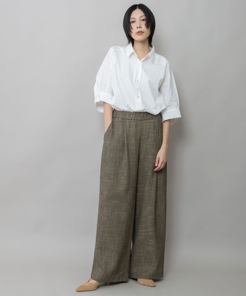 ワイドパンツ パンツ 「吸水・速乾性」ポリエステルレーヨンカラミ織りワイドパンツ レディースの画像