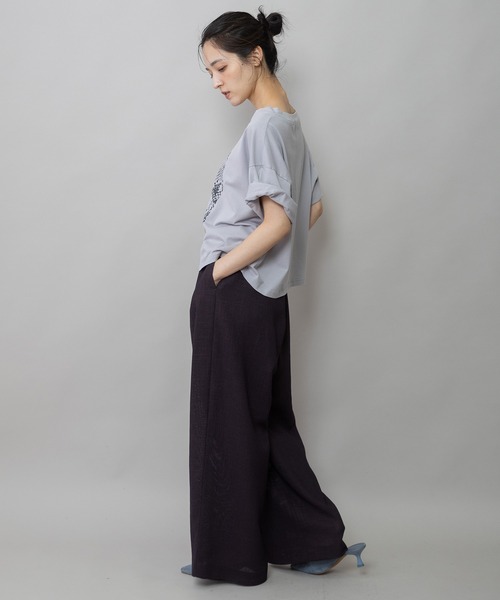 ワイドパンツ パンツ 「吸水・速乾性」ポリエステルレーヨンカラミ織りワイドパンツ レディースの画像
