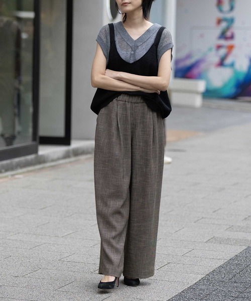 ワイドパンツ パンツ 「吸水・速乾性」ポリエステルレーヨンカラミ織りワイドパンツ レディースの画像