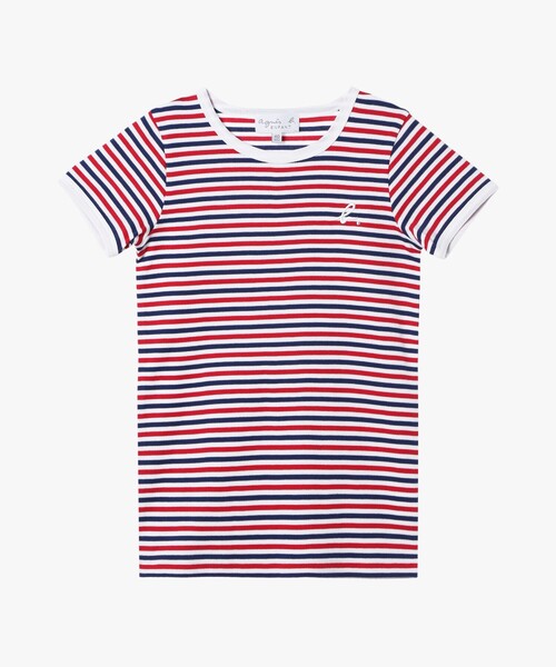 agnes b.（アニエスベー） tシャツ キッズ ”b.”ロゴ 刺繍 トリコロール