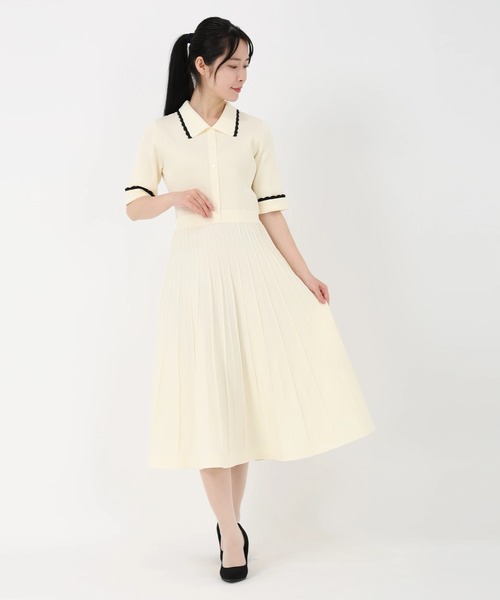 ワンピース エレナポリー_スカラップバイカラーニットワンピースの画像