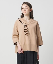ユナイテッドアローズ　ミニマルフリルポロニット　ベージュ UNITED ARROWS - ユナイテッドアローズ ミニマルフリル ニット