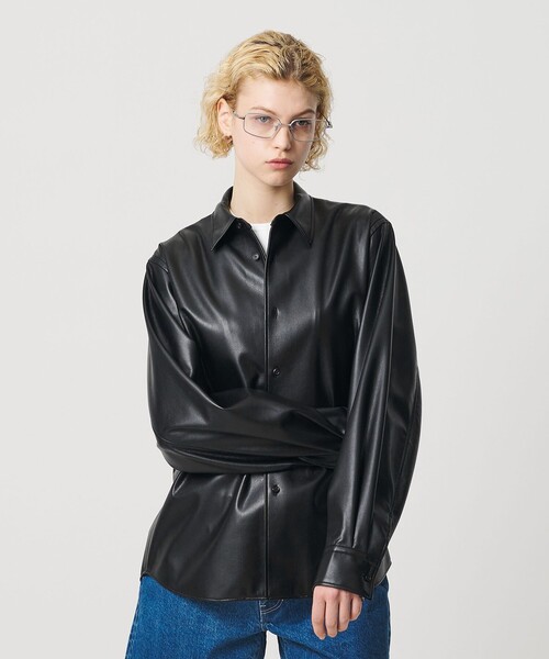 H BEAUTY&YOUTH　黒シャツ H BEAUTY&YOUTH UNITED ARROWS ブラウス シャツ 「H」レザーライク