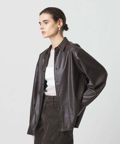 H BEAUTY&YOUTH ブラックレザーシャツジャケット H BEAUTY&YOUTH UNITED ARROWS ブラウス シャツ 「H」レザーライク