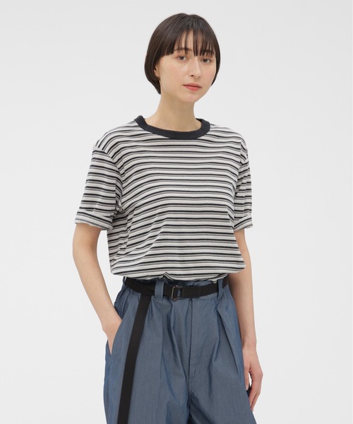 MHL.（エムエイチエル） tシャツ COTTON LINEN STRIPE JERSEY