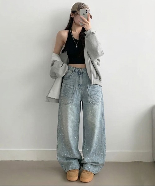 gossip!ロサンゼルス ジーンズ デニム デニムパンツ Y2Kラインストーン