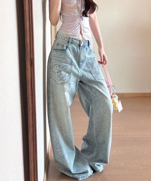 gossip!ロサンゼルス ジーンズ デニム デニムパンツ Y2Kラインストーン