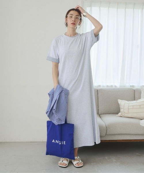ANGIE ワンピース 夏 半袖 配色 レイヤード Tシャツ ワンピース / バイ