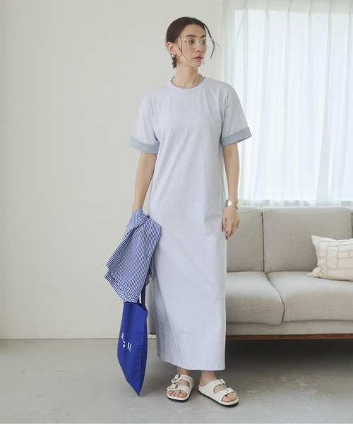 ANGIE ワンピース 夏 半袖 配色 レイヤード Tシャツ ワンピース / バイ