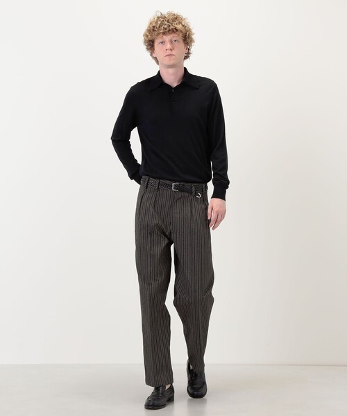 スラックス Salvatore Piccolo コットンストライプ 1プリーツスラックス メンズの画像