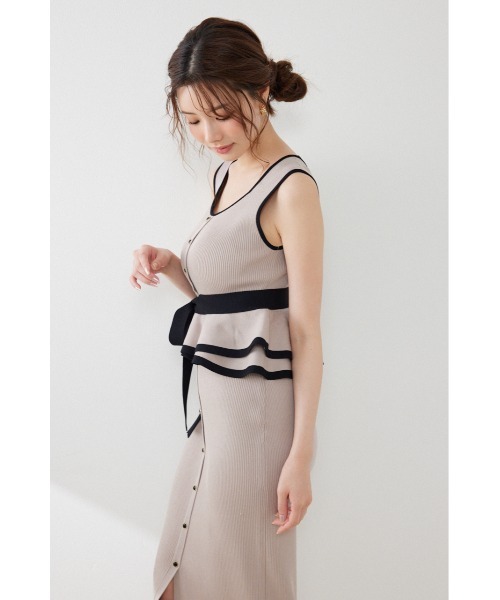 rienda（リエンダ） ワンピース ノースリ配色ペプラムタイトニット
