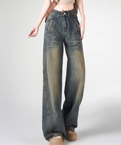 「Achic」 デニムパンツ M ブルーグレー レディース_画像4