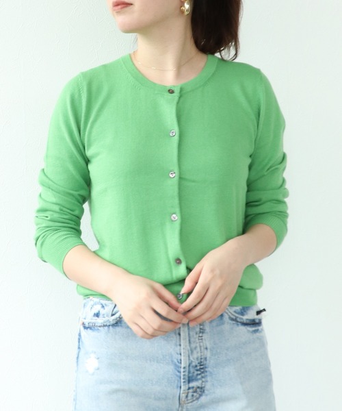 カーディガン 「 -手洗い可-」コットンカシミヤ丸首カーディガン レディース