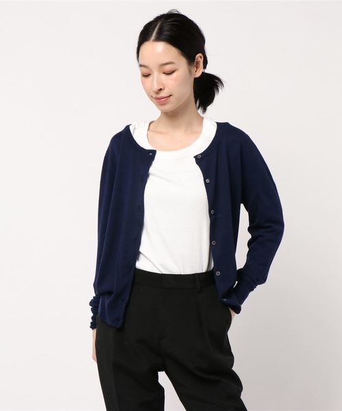 カーディガン 「 -手洗い可-」コットンカシミヤ丸首カーディガン レディース