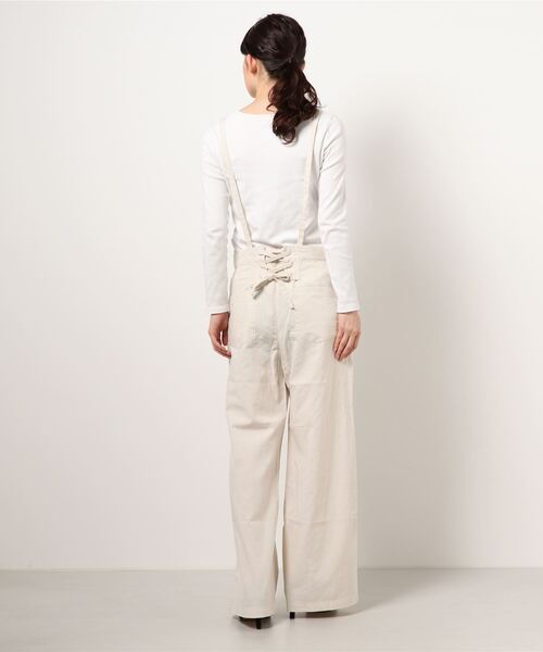 AUTHEN サス付きワイドパンツ コットン製 STYLEBLOCK パンツ コットンリネンサスペンダー付きバックレース