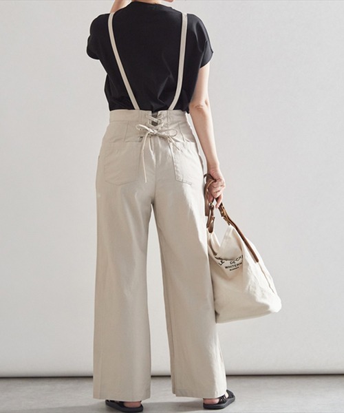 50s60sホワイトコットンワークパンツ サスペンダー用バックル付き セール】《UNISEX》Cotton Nylon Twill Suspender Cargo Pants