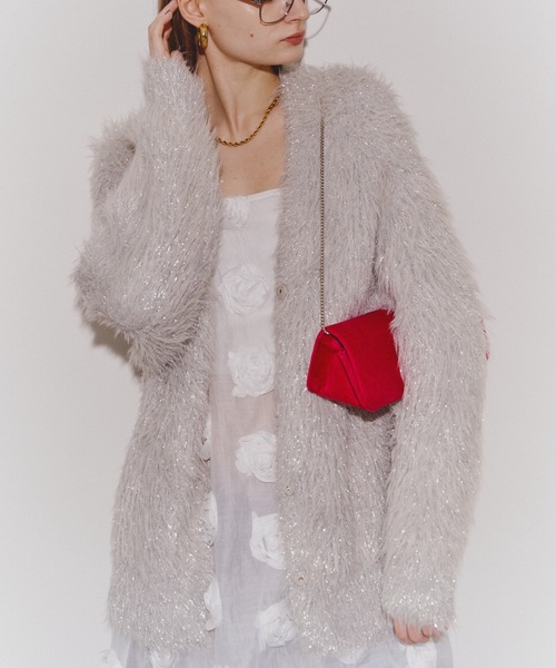 カーディガン 「REVIVAL」2way glitter feather knit cordigan/2way