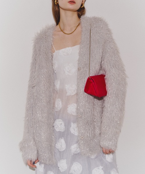 カーディガン 「REVIVAL」2way glitter feather knit cordigan/2way