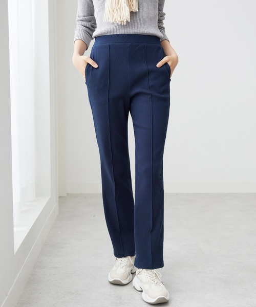 BELLUNA パンツ ストレッチジャカードフレアーパンツ65丈 レディース