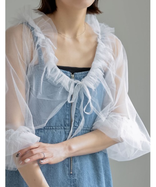 新品タグ付き　ACUTA オーガンジー　レース　ジレ　ボレロ　トップス Re:EDIT tシャツ ショート丈チュールボレロシアートップス