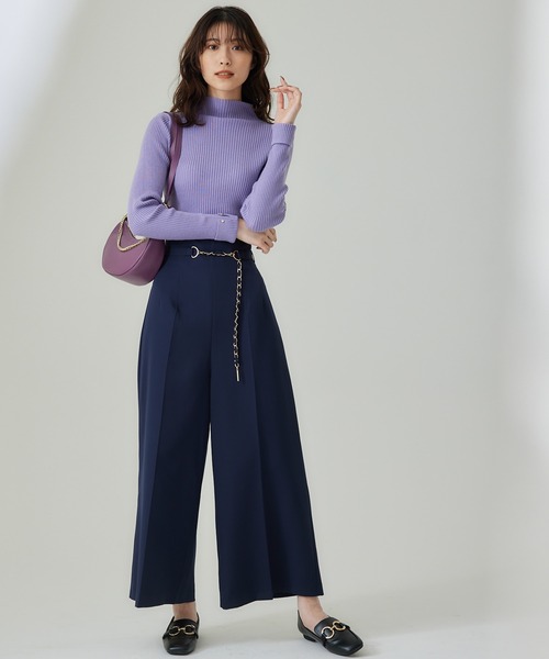 ハイウエスト　ワイドパンツ　即購入OK SALE】ウォッシャブルチェーンベルト付ハイウエストワイドパンツ