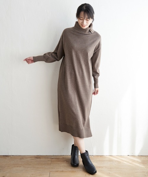 ikka（イッカ） ワンピース タートルニットスリットワンピース