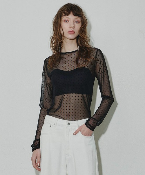 J1U by LA BELLE ETUDE tシャツ フロッキードットシアートップス