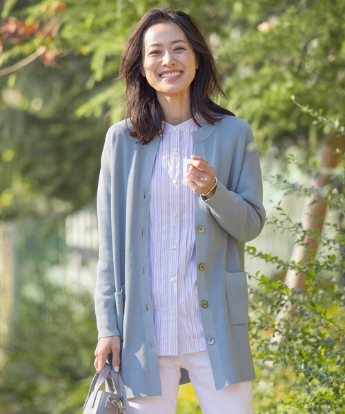 カーディガン 「洗える」ORGANIC GASS COTTON キーネック カーディガン レディース