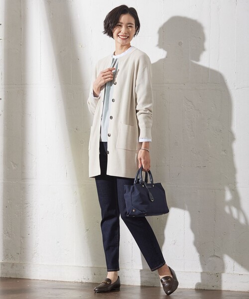 カーディガン 「洗える」ORGANIC GASS COTTON キーネック