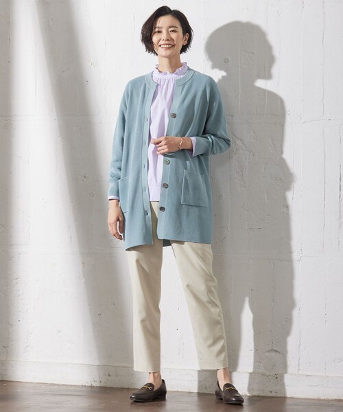カーディガン 「洗える」ORGANIC GASS COTTON キーネック カーディガン レディース カーディガン 「洗える」ORGANIC GASS COTTON キーネック