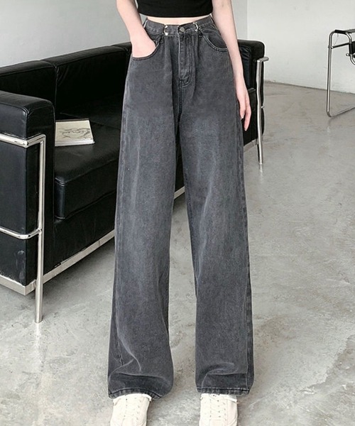 ジーンズ デニム デニムパンツ ウエスト調整 ケミカルデニム ハイ