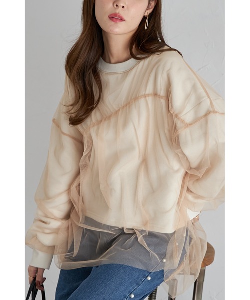 fitmore ❤️オーガンジーフリルレイヤードスウェット❤️新品、未使用、タグ付き オーガンジーフリルレイヤードスウェット【宅配便】 | Fit more
